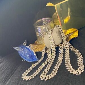 Elegant Silver Chain Necklaces 3 pieces lab ice 20 inch